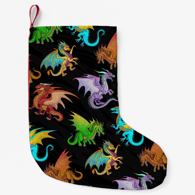 Colorful Rainbow Dragons School Small Christmas Stocking (Front)
