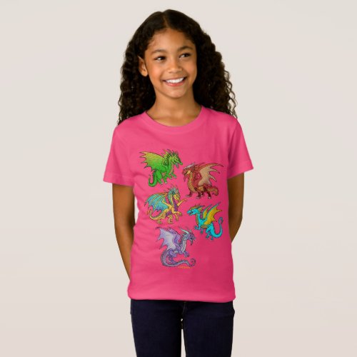 Colorful Rainbow Dragons School T_Shirt