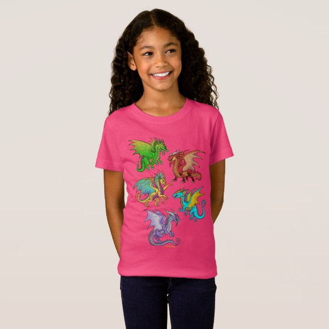 Colorful Rainbow Dragons School T-Shirt (Front Full)