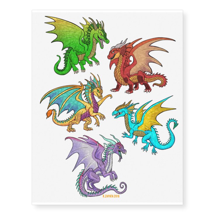 Colorful Rainbow Dragons School Temporary Tattoos | Zazzle