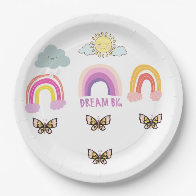 Colorful Rainbow Dream Big Paper Plates (Front)
