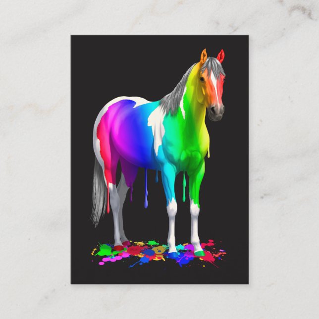Colorful Rainbow Dripping Wet Paint Horse Business Card (Front)