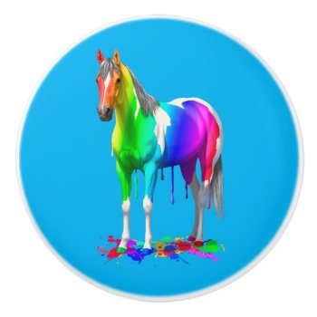 Colorful Rainbow Dripping Wet Paint Horse Ceramic  Ceramic Knob by Fun_Forest at Zazzle