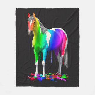 Colorful Rainbow Dripping Wet Paint Horse Fleece Blanket