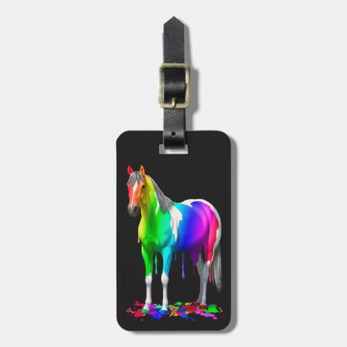 Colorful Rainbow Dripping Wet Paint Horse Luggage Tag