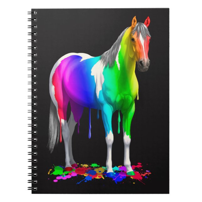 Colorful Rainbow Dripping Wet Paint Horse Notebook (Front)