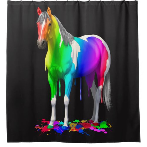 Colorful Rainbow Dripping Wet Paint Horse Shower Curtain