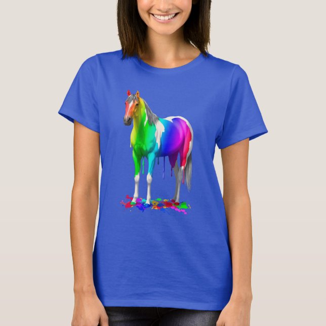 Colorful Rainbow Dripping Wet Paint Horse T-Shirt (Front)