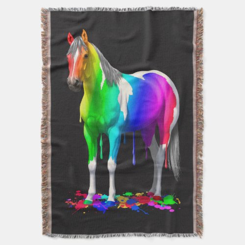 Colorful Rainbow Dripping Wet Paint Horse Throw Blanket