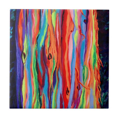 Colorful Rainbow Eucalyptus Tree Ceramic Tile