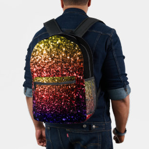 Colorful rainbow faux glitter sparkles and black printed backpack