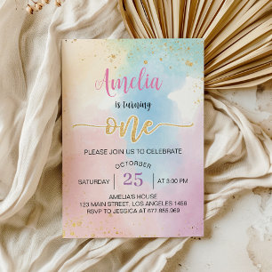 Colorful Rainbow First Birthday Invitation
