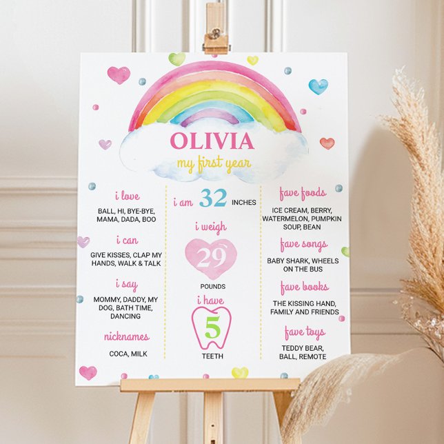 Colorful Rainbow First Birthday Milestone Poster (Creator Uploaded)