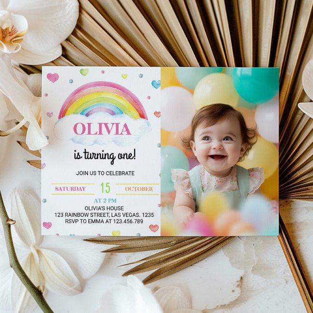 Colorful Rainbow First Birthday Photo Invitation (Creator Uploaded)