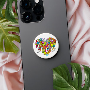 Colorful Rainbow Flag Colors Floral Heart Pattern PopSocket