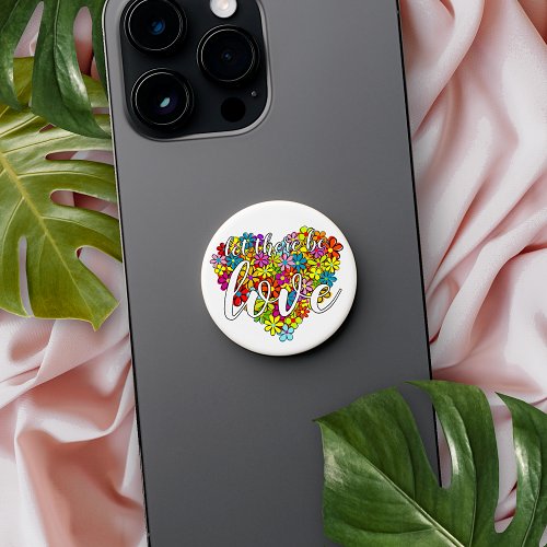 Colorful Rainbow Flag Colors Floral Heart Pattern PopSocket
