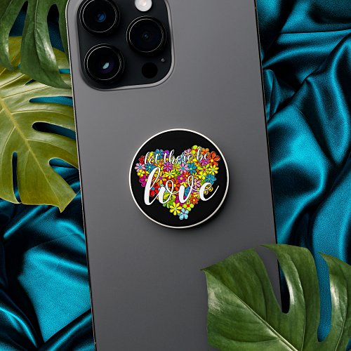 Colorful Rainbow Flag Colors Floral Heart Pattern PopSocket
