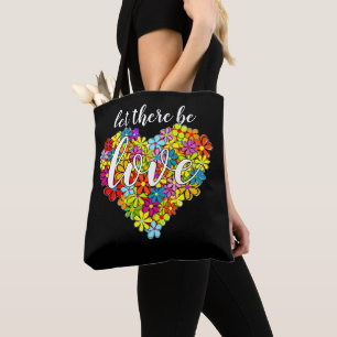 Colorful Rainbow Flag Colors Floral Heart Pattern Tote Bag