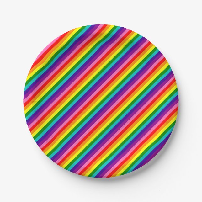 Colorful Rainbow Flag Stripes Pattern LGBT Bright Paper Plates (Front)