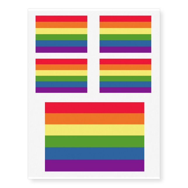 Colorful Rainbow Flag x 5 Temporary Tattoos (Front)