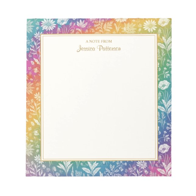Colorful Rainbow Floral Flower Pattern Custom Notepad (Front)