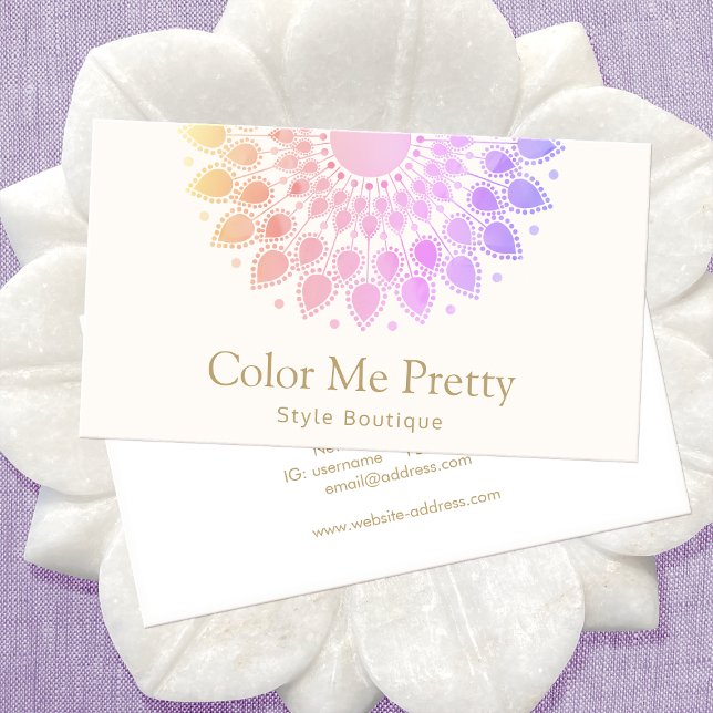 Colorful Rainbow Floral Mandala Business Card (Creator Uploaded)