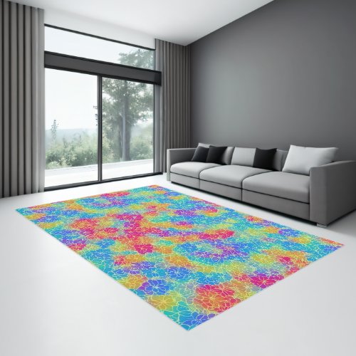 Colorful rainbow floral pattern rug