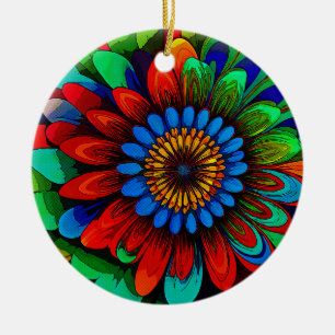 Colorful Rainbow Flower 104 Ceramic Ornament
