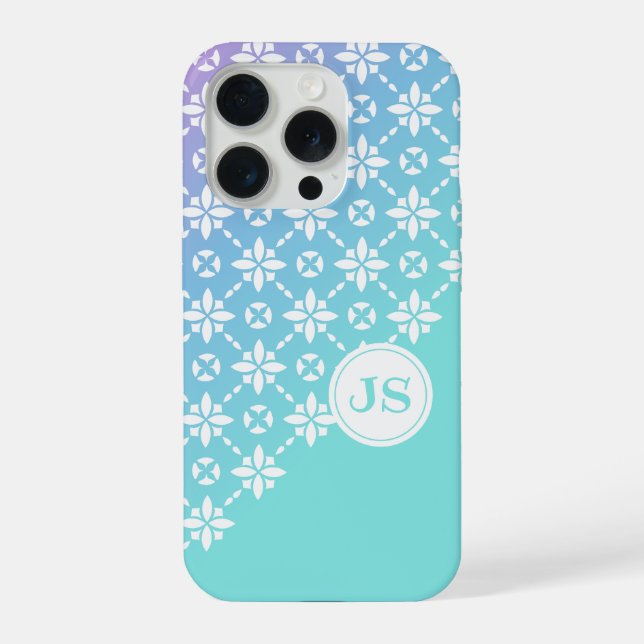 Colorful Rainbow Flower Pattern Monogram Initials iPhone Case (Back)