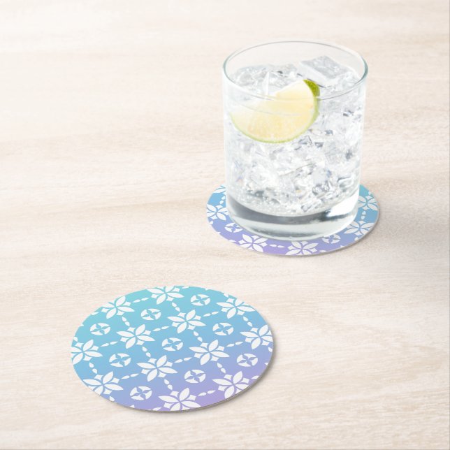 Colorful Rainbow Flower Pattern Round Paper Coaster (Insitu)
