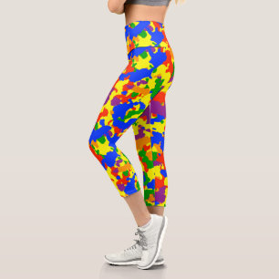 Colorful Rainbow Fun Camouflage Camo Capri Leggings