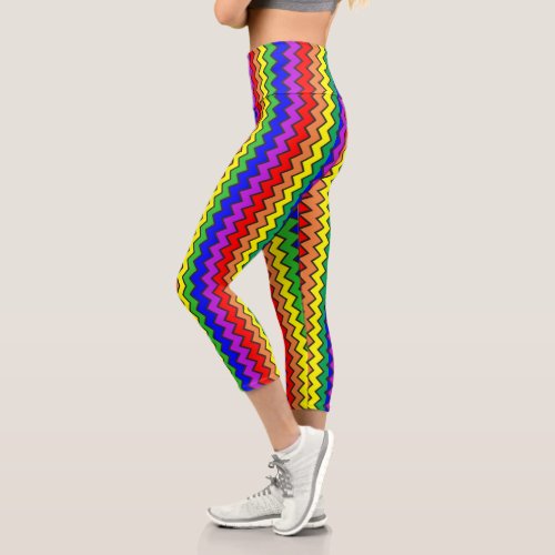 Colorful Rainbow Fun Chevron Striped Capri Leggings