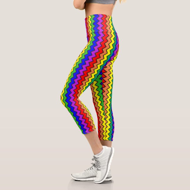 Colorful Rainbow Fun Chevron Striped Capri Leggings (Left)