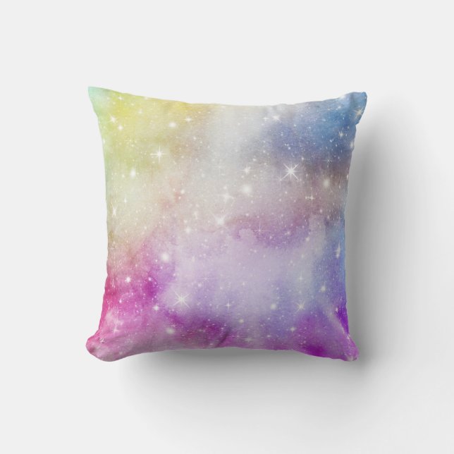 Colorful Rainbow Galaxy Pattern Throw Pillow (Front)
