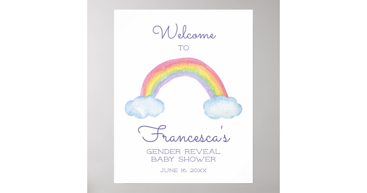 Colorful Rainbow Gender Reveal Baby Shower Welcome Poster ...