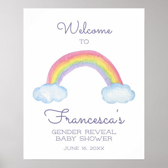 Colorful Rainbow Gender Reveal Baby Shower Welcome Poster (Front)