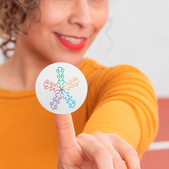 Colorful Rainbow Geometric Snowflake Star Classic Round Sticker (Creator Uploaded)