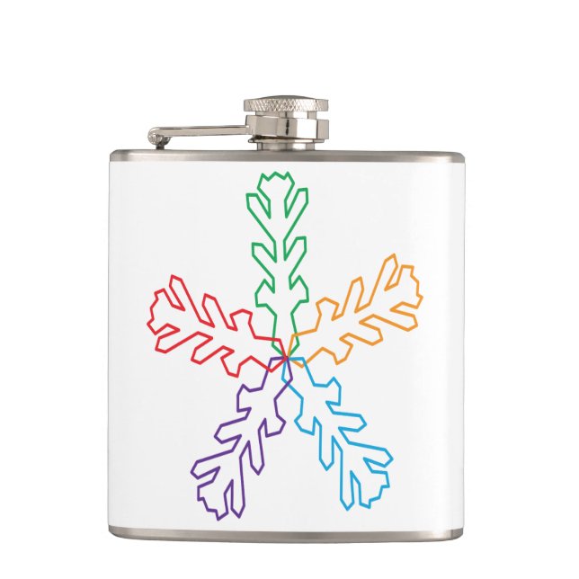 Colorful Rainbow Geometric Snowflake Star Flask (Front)