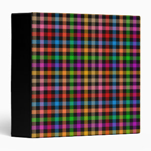 Colorful Rainbow Gingham Plaid Design - Black  3 Ring Binder