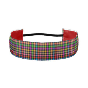 Colorful Rainbow Gingham Plaid Design - Black Athletic Headband