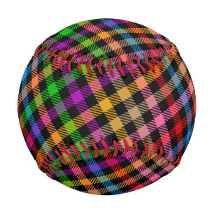 Colorful Rainbow Gingham Plaid Design - Black Baseball