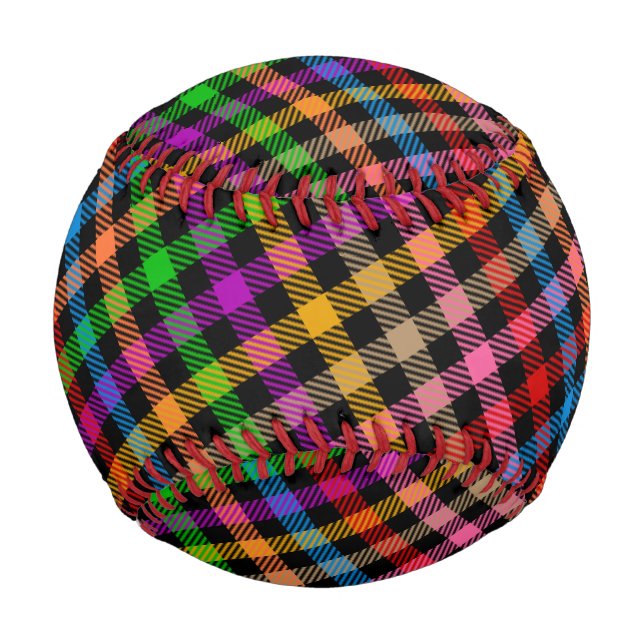 Colorful Rainbow Gingham Plaid Design - Black  Baseball (Front)