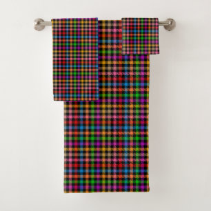 Colorful Rainbow Gingham Plaid Design - Black Bath Towel Set