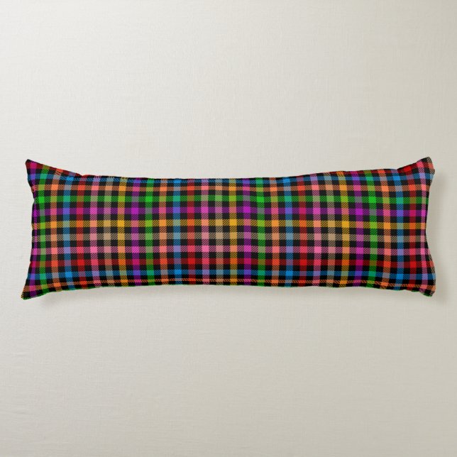 Colorful Rainbow Gingham Plaid Design - Black  Body Pillow (Front)