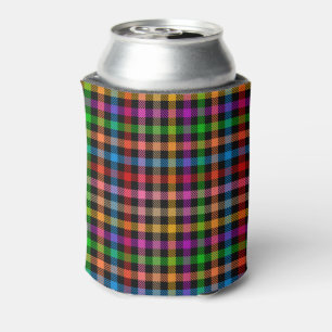 Colorful Rainbow Gingham Plaid Design - Black Can Cooler
