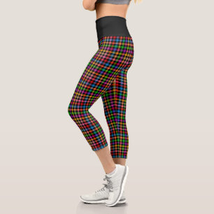 Colorful Rainbow Gingham Plaid Design - Black Capri Leggings