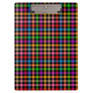 Colorful Rainbow Gingham Plaid Design - Black  Clipboard