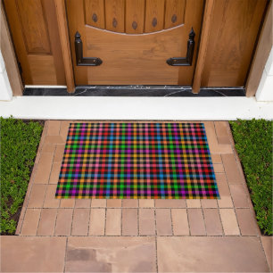 Colorful Rainbow Gingham Plaid Design - Black Doormat