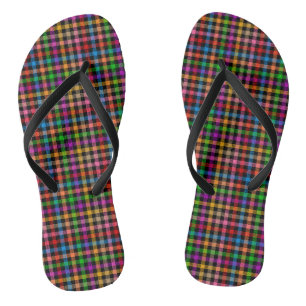 Colorful Rainbow Gingham Plaid Design - Black Flip Flops