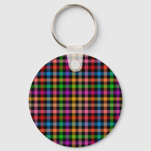 Colorful Rainbow Gingham Plaid Design - Black Keychain